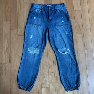 Rewash High Rise Distressed Medium Wash Cargo Joggers